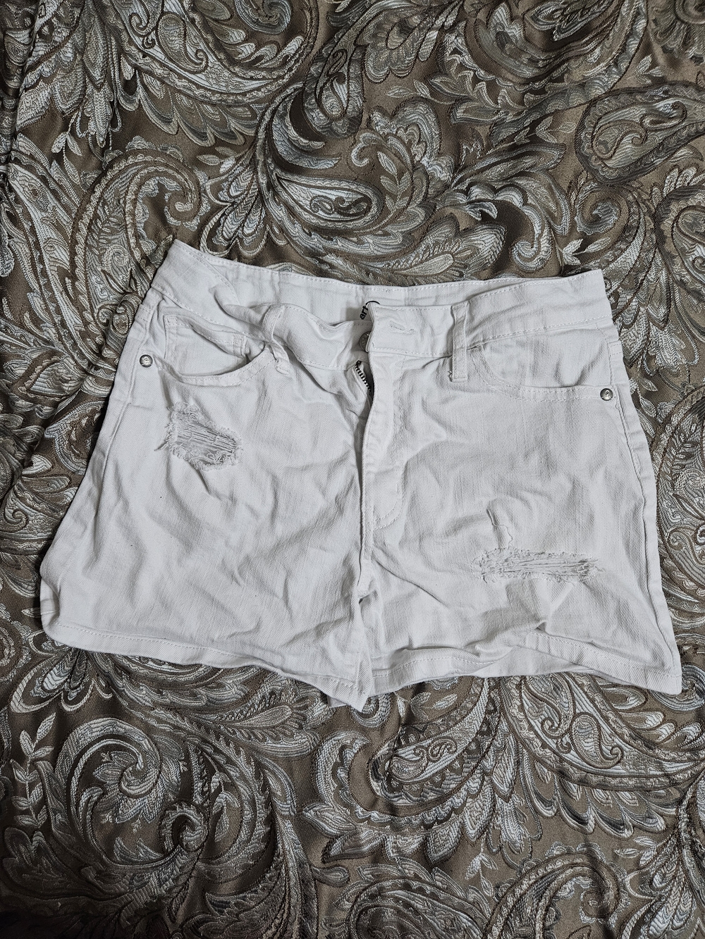 White Distressed Girls Denim Shorts
